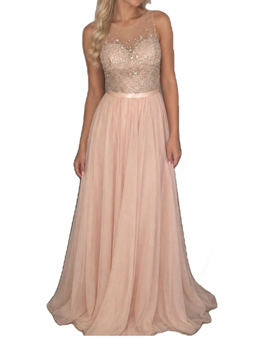 Sparkling Blush Evening Gown - Sleeveless Maxi Dress